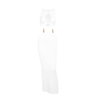 V neck metal applique hollow out cut out maxi dress