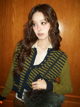 [Moromoro2] Striped Knit Cardigan