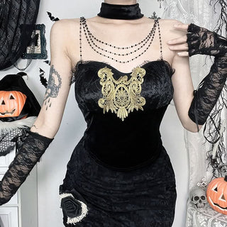 Velvet beaded lace hem cami top