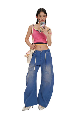 [moromoro2] Distressed Saber-Cut Cotton  Pants