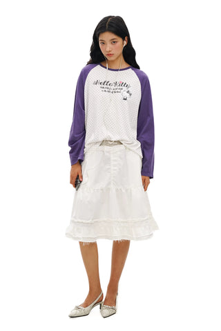 [Moromoro2] Faux Two-piece Plaid A-line  Skirt