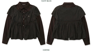 [Moromoro] Faux Two-piece Plaid Ruffled  Shirt