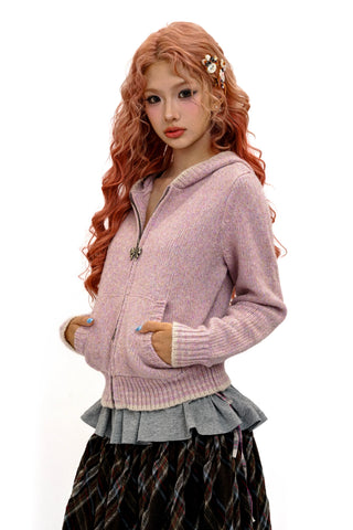 [Moromoro2] Bow Zip Hooded Cardigan