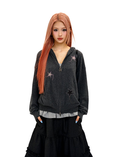 [Moromoro2] Plaid Star Hooded Jacket