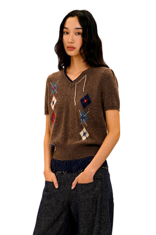 [Moromoro2] Argyle Short-sleeve Sweater