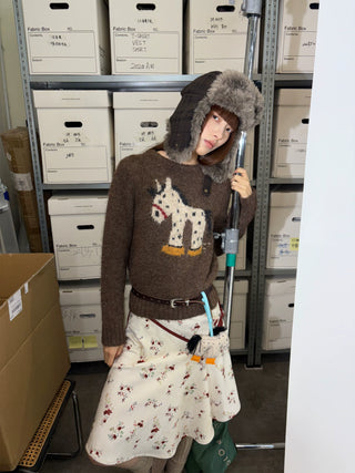 [NeverSeez] Pony Pattern Crew Neck Sweater