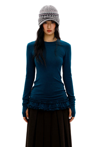 [Moromoro2] Double-layer Lace Hem T-shirt