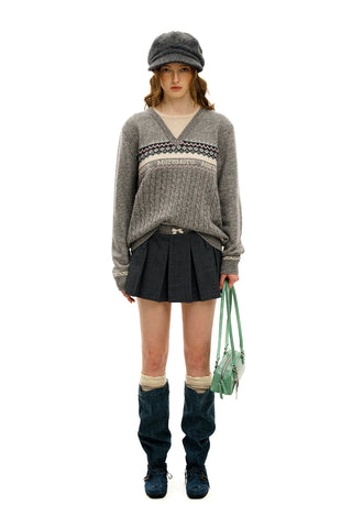 [Moromoro2] Fair Isle Faux Two-piece  Sweater