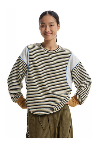 [CONP] Striped Spliced €ong-sleeve T-shirt