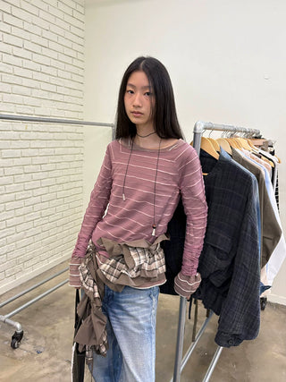 [NeverSeez] Linen Blend Striped T-shirt