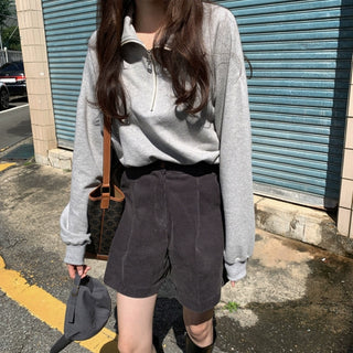 corduroy wide-leg short pants