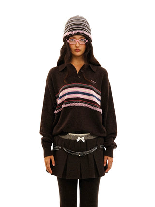 [Moromoro2] Striped Lace-Up Cold Hat