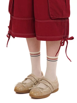 [Moromoro2] Striped Ribbed Mid-calf Socks