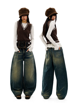 [Moromoro2] Distressed Curved Denim Pants