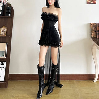 Ruffle mesh corset lace up mini dress