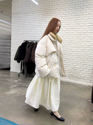 [NEVERSEEZ] Spliced Detachable Fur Collar Down Jacket