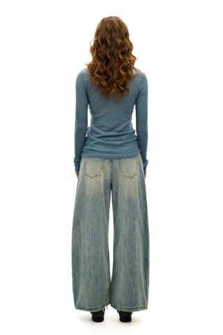 [Moromoro2] Slub Washed Curved Wide Pants