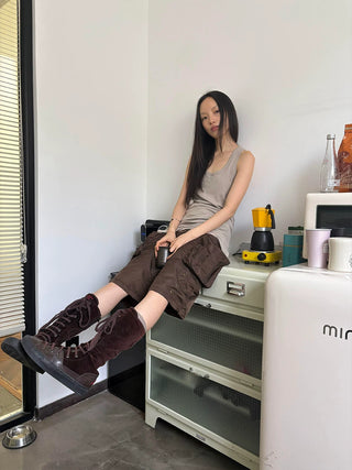 [NeverSeez] Washed Wrinkled Utility Shorts