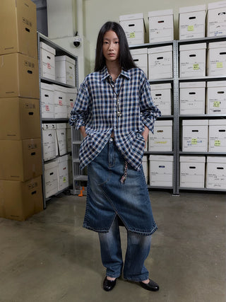 [NeverSeez] Linen Plaid Shirt