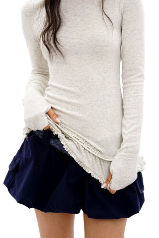 [Moromoro2] Double-layer Lace Hem T-shirt