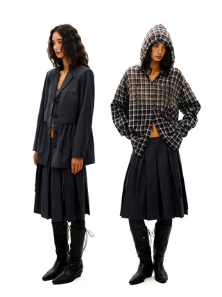 [Moromoro2] Collegiate Tailored Blazer and Pleated  Skirt Set