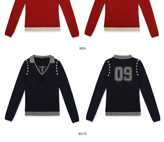 [Moromoro2] Star Jacquard Faux Two-piece Knit  Top