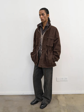 [NeverSeez] Washed Distressed Workwear Jacket