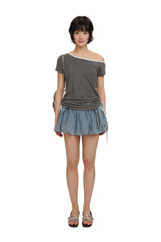 [moromoro2] Striped Wide Neckline T-shirt