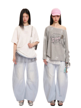 [moromoro2] Distressed Saber-Cut Cotton  Pants