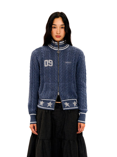 [Moromoro2] Star Ribbed Cable Knit Cardigan
