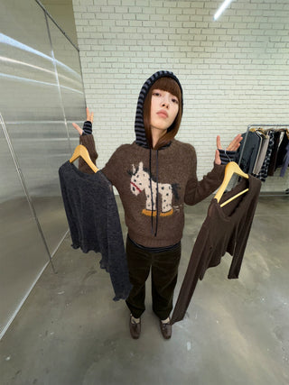 [NeverSeez] Pony Pattern Crew Neck Sweater