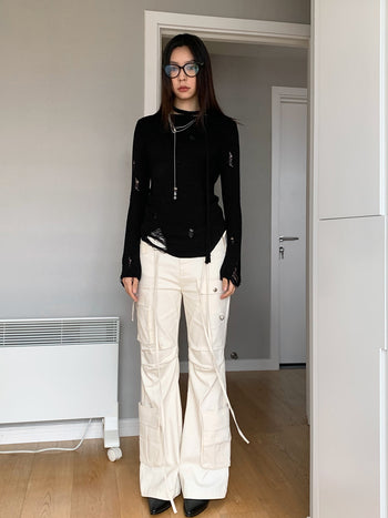retro slim cargo flared pants