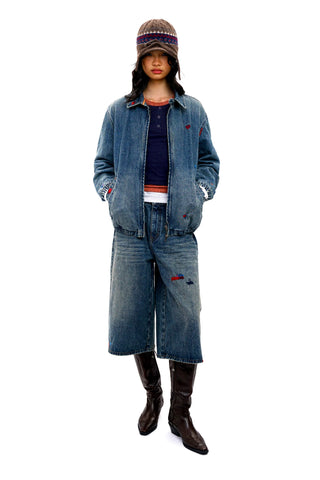 [Moromoro2] Distressed Patch Denim Jacket