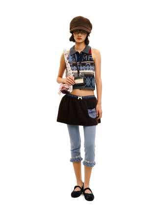 [Moromoro] Multi Pattern Patchwork Knit Set