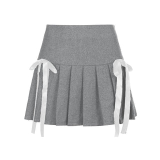 Pleated bowknot contrast high rise A line mini skirt