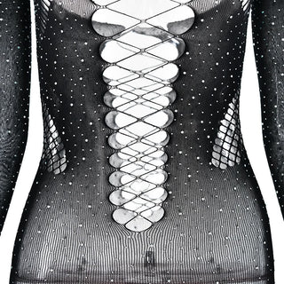 Off shoulder long sleeve beaded hollow out jumpsuit