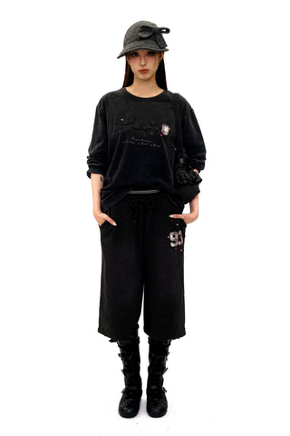 [Moromoro2] Distressed Star Applique  Sweatpants