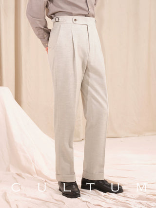 [CULTUM] Herringbone Brushed Pleated Trousers