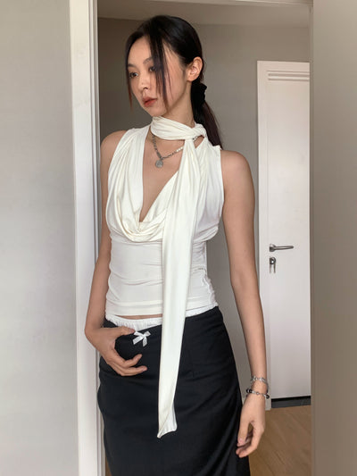 short halter sling sleeveless v-neck top