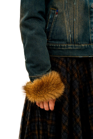 [Moromoro2] Detachable Fur Distressed Denim  Jacket