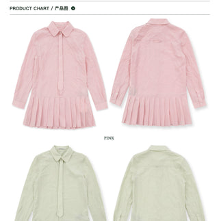 [Moromoro2] Crinkle Tie-Neck Pleated Shirt  Dress