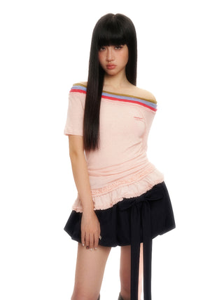 [moromoro2] Off-Shoulder Layered T-shirt