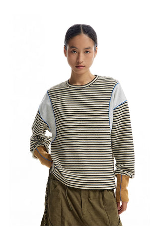 [CONP] Striped Spliced €ong-sleeve T-shirt