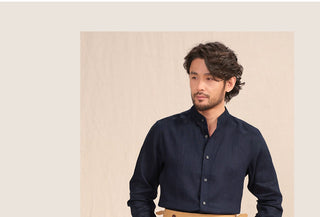 [CULTUM] Linen Stand Collar Shirt