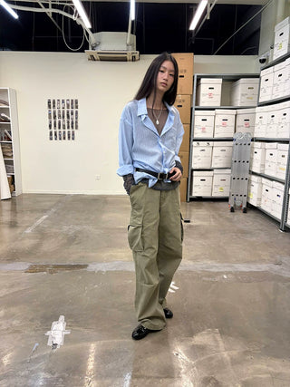 [NeverSeez] Washed Herringbone Cargo Pants