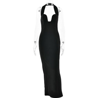 Halter sweetheart neck backless slit maxi dress