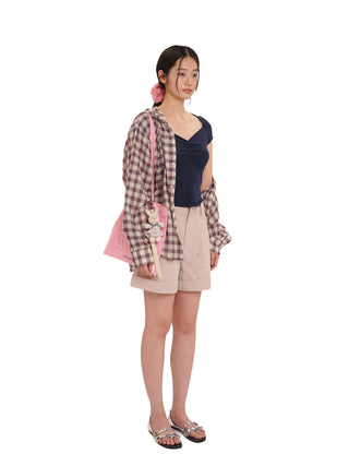 [moromoro2] Rhinestone Pleated Utility  Shorts