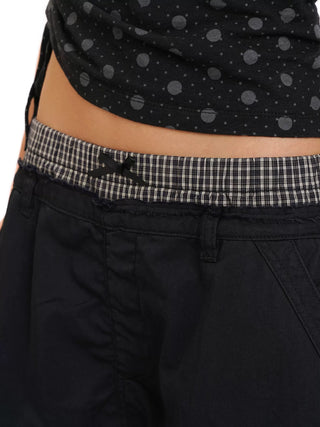 [Moromoro2] Faux Two-piece Plaid A-line  Skirt