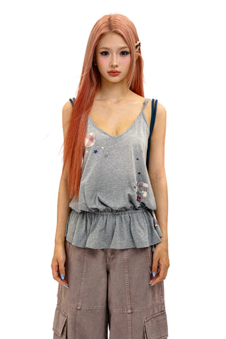 [Moromoro2] Rabbit Applique Stone Wash  Camisole