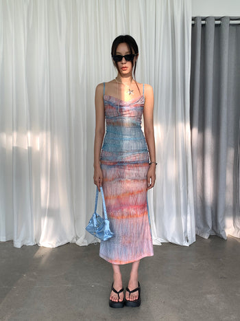 Mesh Dyed Pleated Dress